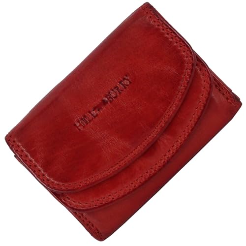 kleine Geldbörse von Hill Burry mit RFID Schutz für Damen | Portemonnaie, Portmonee aus Leder für Frauen | Langbörse Geldbeutel Geldtasche Waschleder 2022 rot von Golden Deer