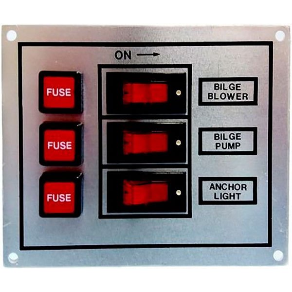 Goldenship 15a 12v 3 Switches Aluminium Panel With Fuse Holders Silber 90 x 115 mm von Goldenship