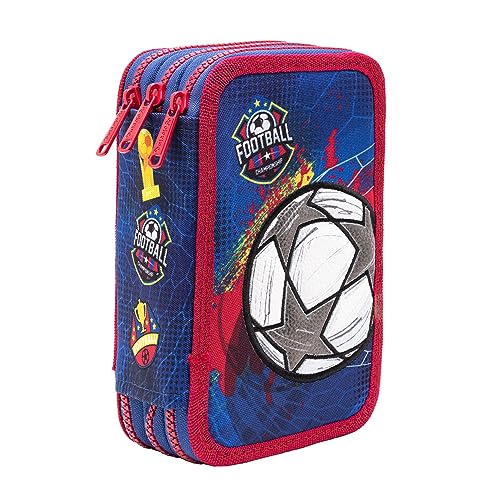 Federtasche 3-fache Federmappe Colorino Football Fußball Federmäppchen 46-teilig gefüllte Schüleretui Stifte und Pinsel inkl. Aufgabenheft Federbox Etui Stiftetasche Schlamper-Etui Schul-Etui von Goldkids