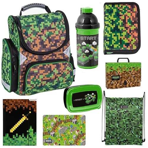 Game Pixel Schulranzen ergonomischer Ranzen Federmappe Turnbeutel Malunterlage Aktentasche Gummizugmappe Trinkflasche Brotdose 8er-Set. Geeignet ab der ersten Klasse der Grundschule. Game Pixel Schulranzen ergonomischer Ranzen Federmappe Turnbeutel Malunterlage Aktentasche Gummizugmappe Trinkflasche Brotdose 8er-Set. Geeignet ab der ersten Klasse der Grundschule. von Goldkids