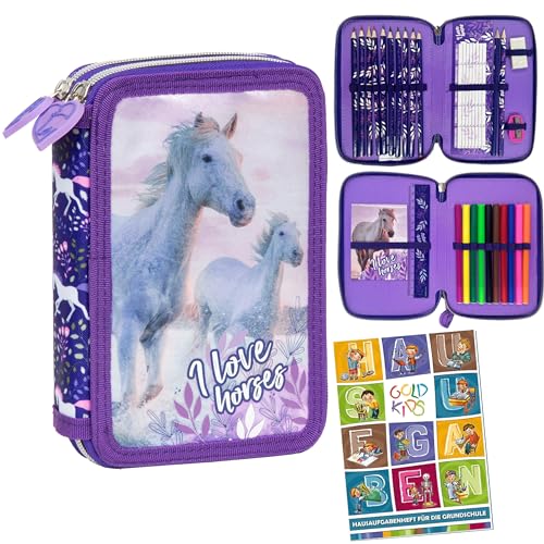 Goldkids - Federmäppchen 2 Fächer - Mäppchen für Mädchen und Jungen - Federmappe 2-Fach Federtasche Gefüllte Schüleretui 27-teilig - Schulmäppchen und Hausaufgabenheft - Einhorn Motiv Goldkids - Federmäppchen 2 Fächer - Mäppchen für Mädchen und Jungen - Federmappe 2-Fach Federtasche Gefüllte Schüleretui 27-teilig - Schulmäppchen und Hausaufgabenheft - Einhorn Motiv von Goldkids