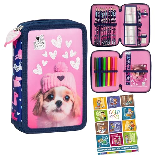 Goldkids - Federmäppchen 2 Fächer - Mäppchen für Mädchen und Jungen - Federmappe 2-Fach Federtasche Gefüllte Schüleretui 27-teilig - Schulmäppchen und Hausaufgabenheft - Hund Motiv Goldkids - Federmäppchen 2 Fächer - Mäppchen für Mädchen und Jungen - Federmappe 2-Fach Federtasche Gefüllte Schüleretui 27-teilig - Schulmäppchen und Hausaufgabenheft - Hund Motiv von Goldkids