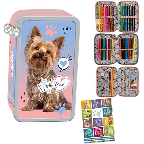 Goldkids - Federmäppchen 3 Fächer - Mäppchen für Mädchen - Federmappe 3-Fach Federtasche Gefüllte Schüleretui 43-teilig - Schulmäppchen Motiv - Hunde Goldkids - Federmäppchen 3 Fächer - Mäppchen für Mädchen - Federmappe 3-Fach Federtasche Gefüllte Schüleretui 43-teilig - Schulmäppchen Motiv - Hunde von Goldkids