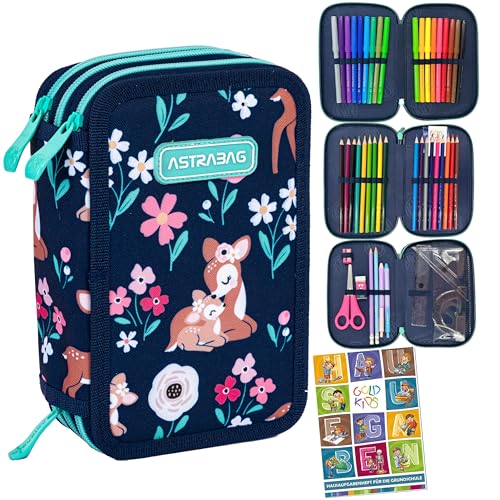 Goldkids - Federmäppchen 3 Fächer - Mäppchen für Mädchen - Federmappe 3-Fach Federtasche Gefüllte Schüleretui 46-teilig - Schulmäppchen und Hausaufgabenheft - Deer Motiv Goldkids - Federmäppchen 3 Fächer - Mäppchen für Mädchen - Federmappe 3-Fach Federtasche Gefüllte Schüleretui 46-teilig - Schulmäppchen und Hausaufgabenheft - Deer Motiv von Goldkids