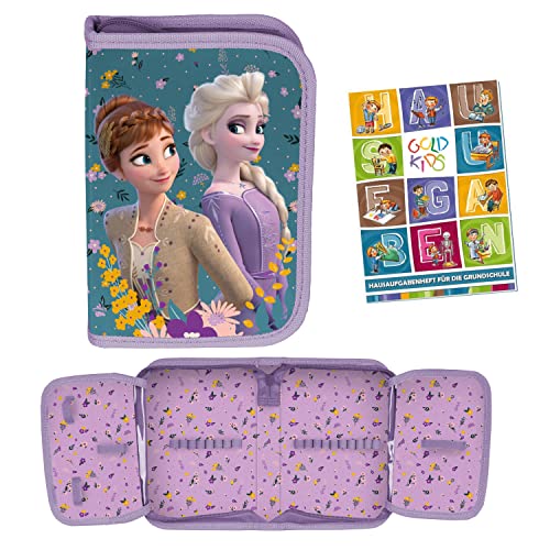 Goldkids Federmappe Federmäppchen Federtasche Eiskönigin Frozen Motiv Schüleretui Stiftetasche Schlamper-Etui Schul-Etui ohne Inhalt inkl Hausaufgabenheft von Goldkids