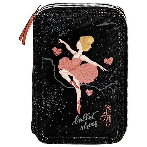 Goldkids Federtasche 3-fache Federmappe Federmäppchen 43-teilig gefüllte Schüleretui Stifte und Pinsel inkl. Aufgabenheft Federbox Etui Stiftetasche Schlamper-Etui Schul-Etui Ballerina Tänzerin Motiv von Goldkids