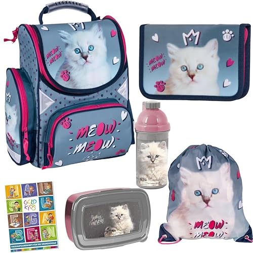 Goldkids Schulranzen Katze Cat Motiv ergonomischer Ranzen Federmappe Turnbeutel Brotdose Trinkflasche Aufgabenheft für die Grundschule 6er Set. Geeignet ab der ersten Klasse der Grundschule. Goldkids Schulranzen Katze Cat Motiv ergonomischer Ranzen Federmappe Turnbeutel Brotdose Trinkflasche Aufgabenheft für die Grundschule 6er Set. Geeignet ab der ersten Klasse der Grundschule. von Goldkids