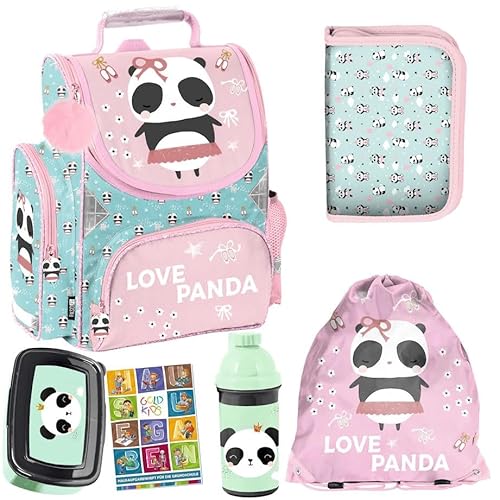 Goldkids Schulranzen Panda ergonomischer Ranzen Federmappe Turnbeutel Trinkflasche Brotdose Aufgabenheft für die Grundschule 6er-Set. Geeignet ab der ersten Klasse der Grundschule. Goldkids Schulranzen Panda ergonomischer Ranzen Federmappe Turnbeutel Trinkflasche Brotdose Aufgabenheft für die Grundschule 6er-Set. Geeignet ab der ersten Klasse der Grundschule. von Goldkids