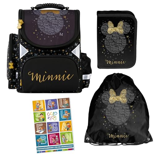 Goldkids - Schulranzen für Jungen und Mädchen, 4er-Set - Schul-Rucksack für Kinder mit Federmäppchen - Schuhbeutel und Hausaufgabenheft - Minnie Maus Motiv - 1-3 Klasse Goldkids - Schulranzen für Jungen und Mädchen, 4er-Set - Schul-Rucksack für Kinder mit Federmäppchen - Schuhbeutel und Hausaufgabenheft - Minnie Maus Motiv - 1-3 Klasse von Goldkids