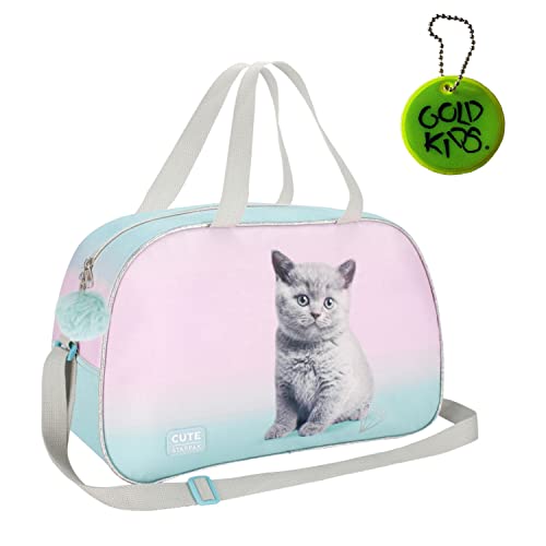 Katze Kitty Cat Handtasche Sporttasche Trainingstasche Schultertasche Tasche Reisetasche Sport Bag inkl. leuchtender Anhänger von Goldkids