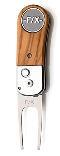 Premium Pitchgabel mit Echtholzbeschlag - Pitchfix de Luxe - ergonomisch - EIN tolles Golfgeschenk für Sie und Ihn (Olive Wood - Hellbraun) von Golfas