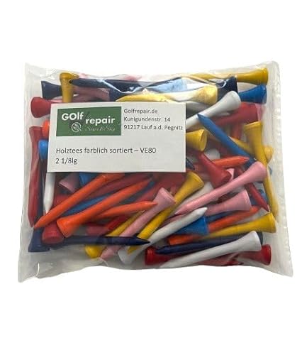 Golfrepair Holz Tees 2 1/8 bunt Sortiert, Beutel mit 80 Stück Golfrepair Holz Tees 2 1/8 bunt Sortiert, Beutel mit 80 Stück von Golfrepair