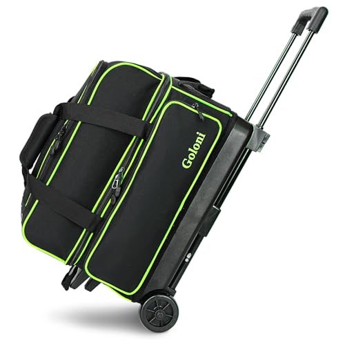Goloni Doppelroller, 2 Bowlingballtaschen mit Rollen mit separatem Schuhfach, Größe 15 und übergroßer Zubehörtasche, 2/zwei Ball-Bowlingtasche, einziehbarer Griff, ausziehbar auf 101,6 cm Goloni Doppelroller, 2 Bowlingballtaschen mit Rollen mit separatem Schuhfach, Größe 15 und übergroßer Zubehörtasche, 2/zwei Ball-Bowlingtasche, einziehbarer Griff, ausziehbar auf 101,6 cm von Goloni