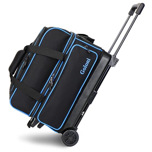 Goloni Doppelroller, 2 Bowlingballtaschen mit Rollen mit separatem Schuhfach, Größe 15 und übergroßer Zubehörtasche, 2/zwei Ball-Bowlingtasche, einziehbarer Griff, ausziehbar auf 101,6 cm Goloni Doppelroller, 2 Bowlingballtaschen mit Rollen mit separatem Schuhfach, Größe 15 und übergroßer Zubehörtasche, 2/zwei Ball-Bowlingtasche, einziehbarer Griff, ausziehbar auf 101,6 cm von Goloni