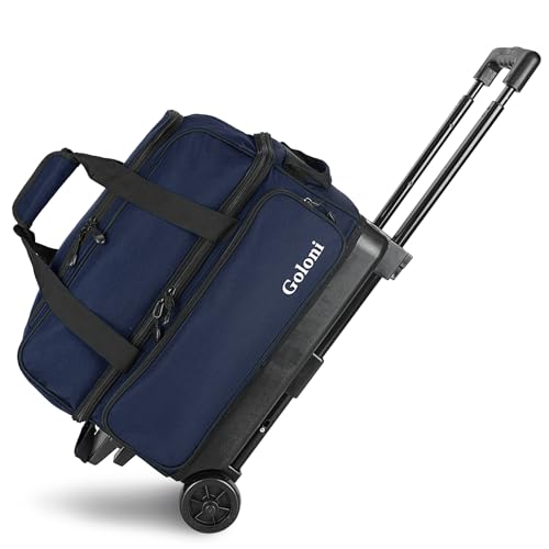 Goloni Bowlingtasche mit 2 Rollen und separatem Schuhfach, 2 Ball-Bowlingtaschen mit Rollen, einziehbarer Griff, ausziehbar bis 101,6 cm, Dunkelblau, Einheitsgröße, Bowling von Goloni