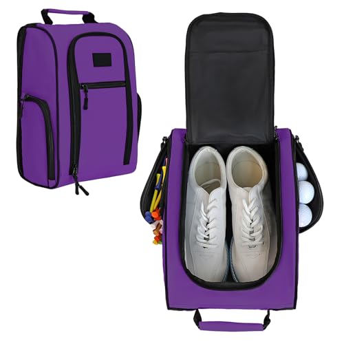 Goloni Golf-Schuhtasche für Herren und Damen, Reise-Schuhtasche, Sportschuh-Tragetaschen mit seitlichen Zubehörtaschen für Socken, Tees, Golfbälle, Violett, Golf von Goloni