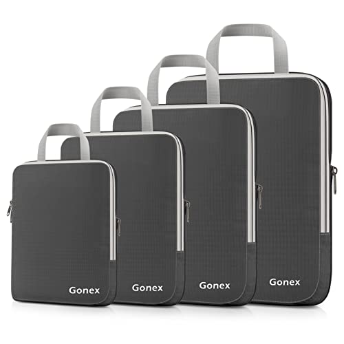 Compression Packing Cubes 3/4er Set, Gonex Kleidertaschen 4-teilig Verpackungswürfel, Kleidertaschen Set, Kofferorganizer Reise Würfel, Grau(4er) von Gonex