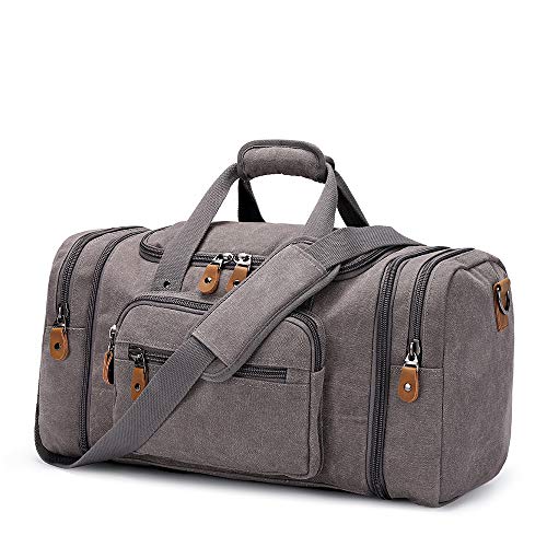 Erweiterbar Canvas Reisetasche Herren 60L / 50L, Weekender Damen Groß, Sporttasche für männer, Duffle Reisen Übernachtung Taschen, Grau Erweiterbar Canvas Reisetasche Herren 60L / 50L, Weekender Damen Groß, Sporttasche für männer, Duffle Reisen Übernachtung Taschen, Grau von Gonex