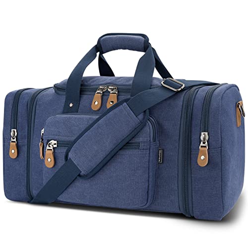 Erweiterbar Canvas Reisetasche Herren 60L / 50L, Weekender Damen Groß, Sporttasche für männer, Duffle Reisen Übernachtung Taschen, Dunkelblau Erweiterbar Canvas Reisetasche Herren 60L / 50L, Weekender Damen Groß, Sporttasche für männer, Duffle Reisen Übernachtung Taschen, Dunkelblau von Gonex