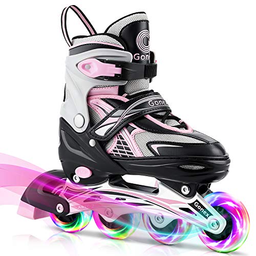 Gonex Inliner für Kinder, Inline Skates für Mädchen Jungen mit Leuchtenden Einstellbarern Rädern Größe 31-42, Rosa M von Gonex