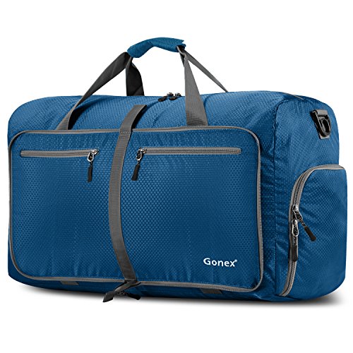 Gonex Leichter Faltbare Reise-Gepäck 60L & 80L & 100L Duffel Taschen Übernachtung Taschen/Sporttasche für Reisen Sport Gym Urlaub, Dunkelblau, 80L von Gonex