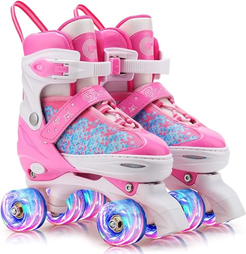 Gonex Verstellbar Rollschuhe, Leuchtenden Rädern Roller Skates für Mädchen Jungen Kinder Erwachsene (S (31-34) EU, ROSA) von Gonex