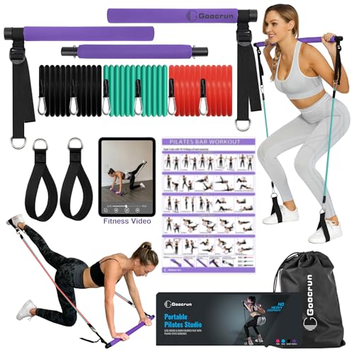 Goocrun Tragbares Pilates-Stangenset von mit Widerstandsbändern für Männer und Frauen – 3er-Set Übungsbänder – Heim-Fitnessstudio, Workout-Set zur Körperstraffung – mit Fitness-Poster und Video Goocrun Tragbares Pilates-Stangenset von mit Widerstandsbändern für Männer und Frauen – 3er-Set Übungsbänder – Heim-Fitnessstudio, Workout-Set zur Körperstraffung – mit Fitness-Poster und Video von Goocrun