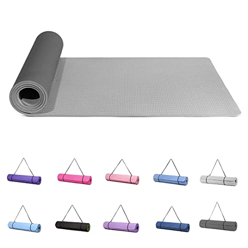 Good Nite Yogamatten Für Frauen Rutschfeste Strukturierte Oberflächen Gymnastikmatte Yoga Matte Dick 6 mm Mit Tragegurt Tpe-Übungsmatte Für Yoga Pilates Gymnastik (183X61cm) (Grau/Schwarz) von Good Nite