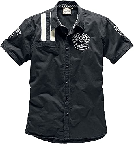 Goodyear Shinrock Männer Kurzarmhemd schwarz L 100% Baumwolle Biker, Rockabilly, Rockwear, Streetwear von Goodyear