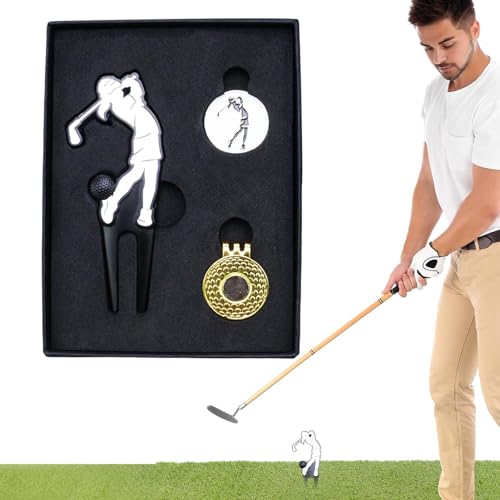 Goowafur Golf-Positionsmarkierung, Markierungen für Golf,Golfballmarkierungsgabel und Hutclip aus Metall - Wetterfester Golfball-Marker, tragbares Pitchgabel-Reparaturwerkzeug für Golf-Wettbewerbe, von Goowafur