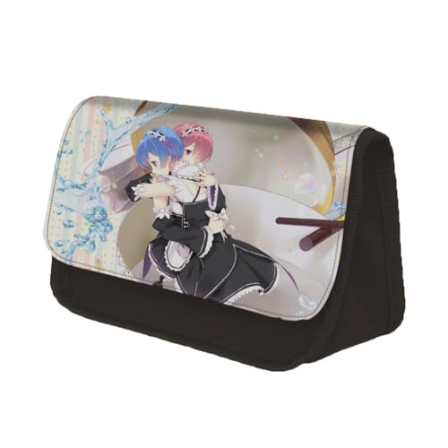 Gooyeh Anime Federmäppchen Re:0 Pencil Bag Große Kapazität Remu Emilia Schreibwarentasche Cartoon Schreibwaren Schule Studenten Kinder/Büro Dreieck Federmäppchen von Gooyeh