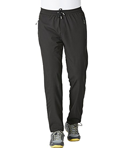 Gopune Herren-Freizeithose, leicht, Wandern, Laufen, Sweathose, schnell trocknend, Outdoor, athletisch, Reißverschlusstaschen, Schwarz, Größe L von Gopune