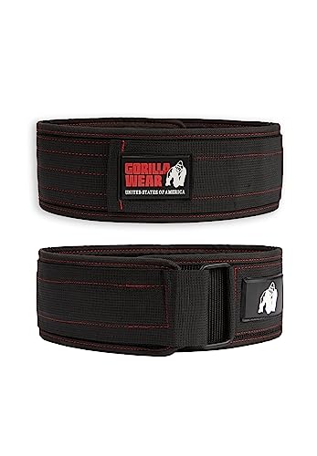 Gorilla Wear - 4 Inch Nylon Lifting Belt - Schwarz/Rot - Bodybuilding Krafttraining Gym Training Gewichtheben Unterstützung Stabilisierung mit Logos für Sport aus Nylon, M-L, 9913995012 von Gorilla Wear