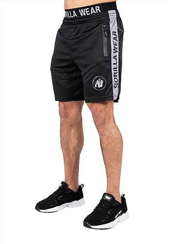 Gorilla Wear - Atlanta Shorts - Schwarz/Grau - Bodybuilding Sport Alltag Freizeit mit Logo Aufdruck leicht und bequem für optimale Bewegung aus Polyester, S-M von Gorilla Wear