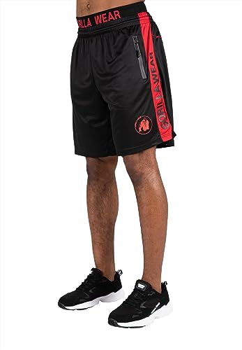 Gorilla Wear - Atlanta Shorts - Schwarz/Rot - Bodybuilding Sport Alltag Freizeit mit Logo Aufdruck leicht und bequem für optimale Bewegung aus Polyester, S-M von Gorilla Wear