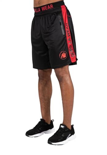 Gorilla Wear - Atlanta Shorts - Schwarz/Rot - Bodybuilding Sport Alltag Freizeit mit Logo Aufdruck leicht und bequem für optimale Bewegung aus Polyester, XXL-3XL Gorilla Wear - Atlanta Shorts - Schwarz/Rot - Bodybuilding Sport Alltag Freizeit mit Logo Aufdruck leicht und bequem für optimale Bewegung aus Polyester, XXL-3XL von Gorilla Wear