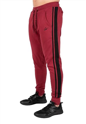 Gorilla Wear Banks Pants - Rot/Schwarz - zum Sport Freizeit Arbeit Outdoor Bequem Joggen Baumwolle Polyester Laufen Streifen auf den Beinen Starker Halt mit Logo eng, 3XL von Gorilla Wear