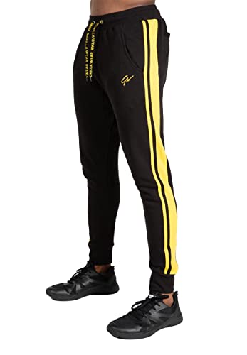 Gorilla Wear Banks Pants - Schwarz/Gelb zum Sport Freizeit Arbeit Outdoor Alltag Baumwolle Polyester mit Logo Bequem Streifen auf den Beinen Workout Bekleidung Joggen Laufen, 4XL Gorilla Wear Banks Pants - Schwarz/Gelb zum Sport Freizeit Arbeit Outdoor Alltag Baumwolle Polyester mit Logo Bequem Streifen auf den Beinen Workout Bekleidung Joggen Laufen, 4XL von Gorilla Wear