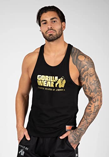 Gorilla Wear Classic Fitness Tank Top - schwarz/Gold - Bodybuilding Sport Freizeit mit Logo Aufdruck leicht und bequem für optimale Bewegung aus Baumwolle, XL Gorilla Wear Classic Fitness Tank Top - schwarz/Gold - Bodybuilding Sport Freizeit mit Logo Aufdruck leicht und bequem für optimale Bewegung aus Baumwolle, XL von Gorilla Wear