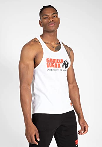 Gorilla Wear Classic Fitness Tank Top - weiß - Bodybuilding Sport Freizeit mit Logo Aufdruck leicht und bequem für optimale Bewegung aus Baumwolle, 3XL von Gorilla Wear