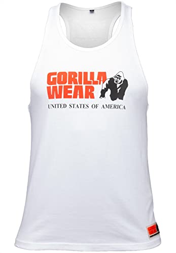 Gorilla Wear Classic Fitness Tank Top - weiß - Bodybuilding Sport Freizeit mit Logo Aufdruck leicht und bequem für optimale Bewegung aus Baumwolle, S von Gorilla Wear