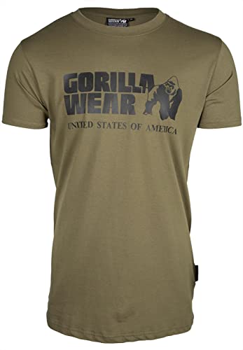 Gorilla Wear Classic T-Shirt - grün - klassisches Oberteil mit Logo zum Sport Alltag Training Workout Laufen Joggen bequem Normale Passform leicht aus Baumwolle bewegungsfreiheit groß, S von Gorilla Wear