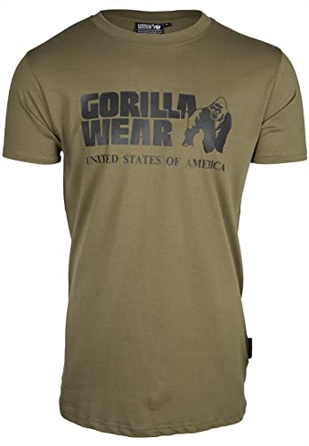 Gorilla Wear Classic T-Shirt - grün - klassisches Oberteil mit Logo zum Sport Alltag Training Workout Laufen Joggen bequem Normale Passform leicht aus Baumwolle bewegungsfreiheit groß, XXL von Gorilla Wear