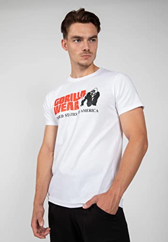 Gorilla Wear Classic T-Shirt - weiß - klassisches Oberteil mit Logo zum Sport Alltag Training Workout Laufen Joggen bequem Normale Passform leicht aus Baumwolle bewegungsfreiheit groß, S von Gorilla Wear