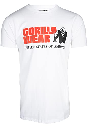 Gorilla Wear Classic T-Shirt - weiß - klassisches Oberteil mit Logo zum Sport Alltag Training Workout Laufen Joggen bequem normale Passform leicht aus Baumwolle bewegungsfreiheit groß, XXL von Gorilla Wear