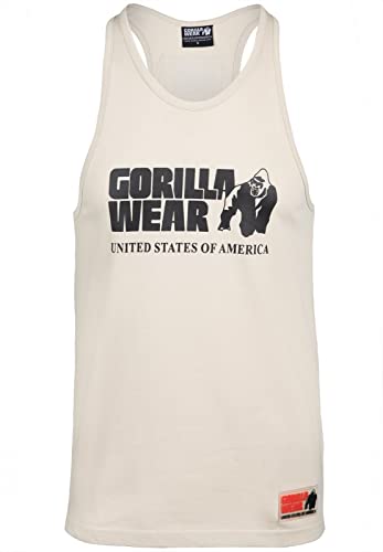 Gorilla Wear - Classic Tank Top - Beige - Bodybuilding Sport Alltag Freizeit mit Logo Aufdruck leicht und bequem für optimale Bewegung aus Baumwolle, M von Gorilla Wear