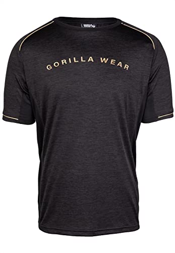Gorilla Wear - Fremont T-Shirt - Schwarz/Gold - Bodybuilding Sport Alltag Freizeit mit Logo Aufdruck leicht und bequem für optimale Bewegung aus Polyester, M von Gorilla Wear