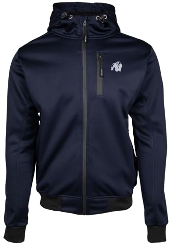 Gorilla Wear Glendale Softshell Jacket - blau - leichte Trainingsjacke winddicht mit Logo bequem zum Sport Alltag Training Workout Reissverschlusstasche Logo auf den Ärmel Langarm aus Polyester, S von Gorilla Wear