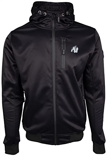 Gorilla Wear Glendale Softshell Jacket - schwarz - leichte Trainingsjacke winddicht mit Logo bequem zum Sport Alltag Training Workout Reissverschlusstasche Logo auf den Ärmel Langarm aus Polyester, L von Gorilla Wear