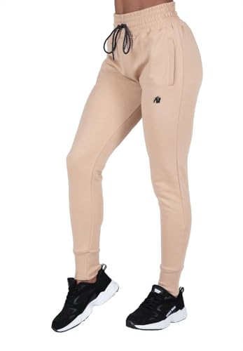 Gorilla Wear - Marion Sweatpants - Beige - Bodybuilding Sport Alltag Freizeit mit Logo Aufdruck leicht und bequem für optimale Bewegung aus Polyester Baumwolle, S von Gorilla Wear